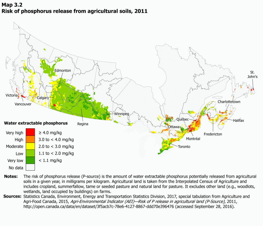 Map 3.2 Risk of phosphorus release from agricultural soils, 2011