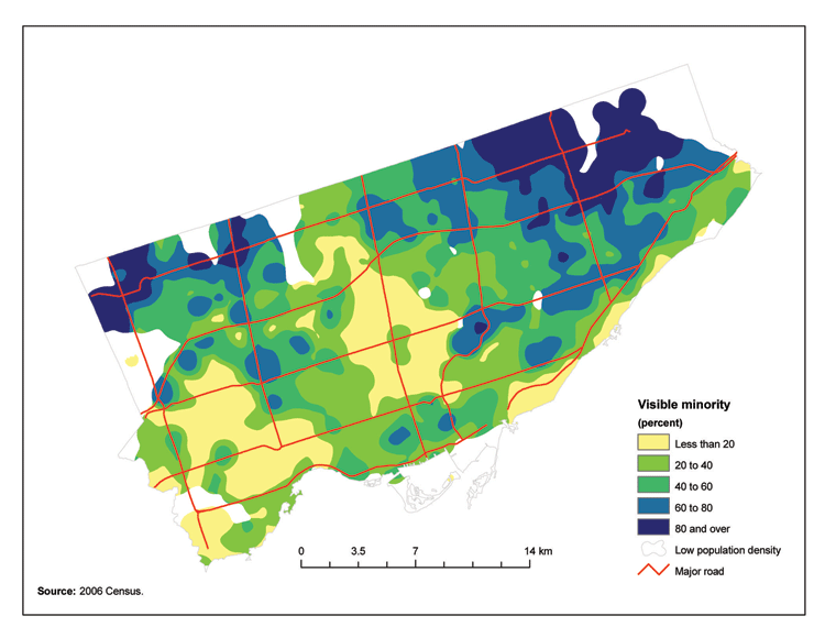 Percentage of visible minorities, city of Toronto, 2006