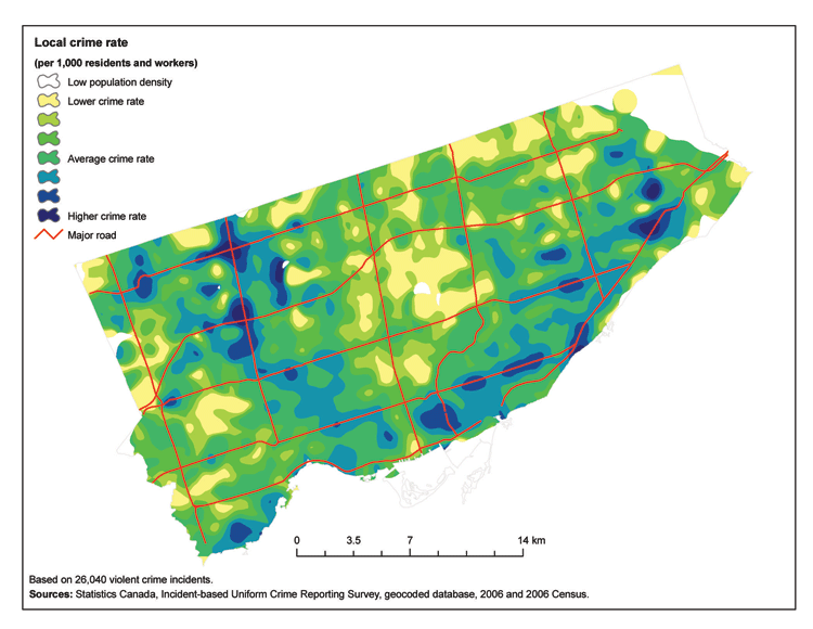 Local violent crime rates, city of Toronto, 2006