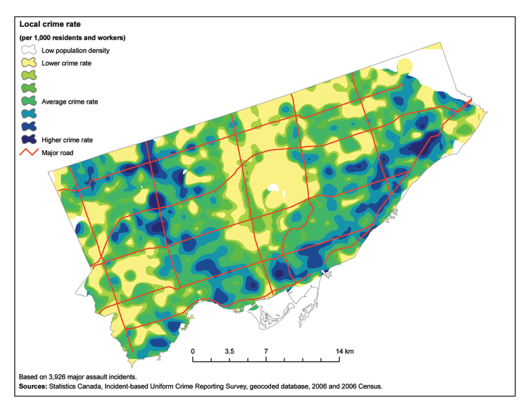 Local rates of major assault incidents, city of Toronto, 2006