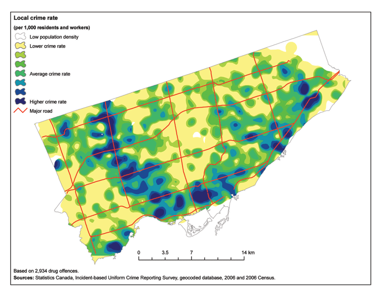 Local rates of drug offences, city of Toronto, 2006