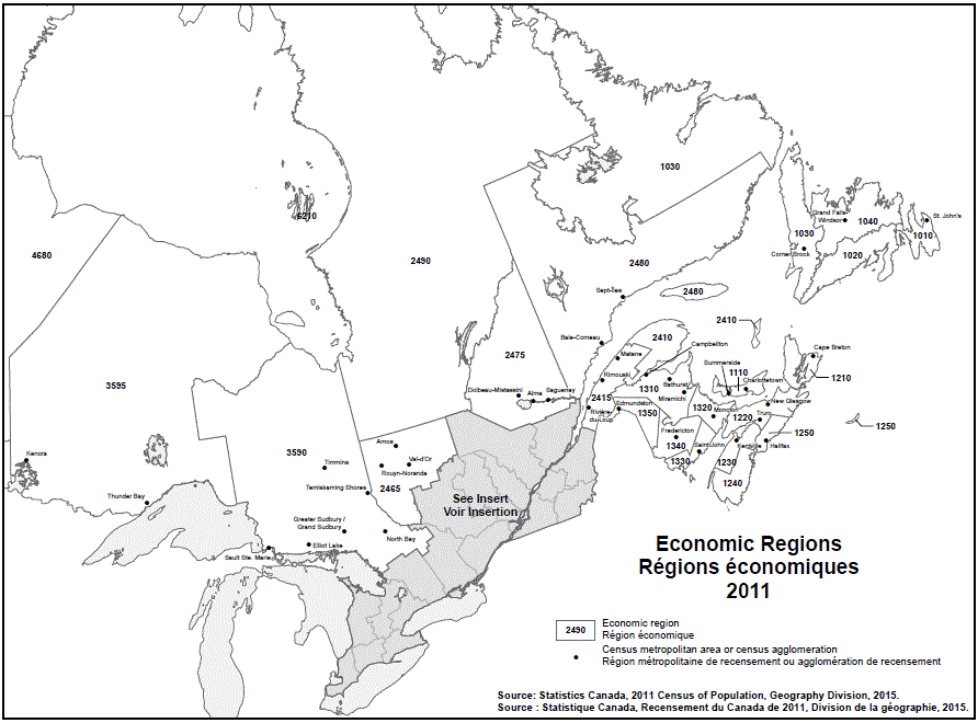 Geographical map of the 2011 Eastern Economic regions- map 1 of 2.