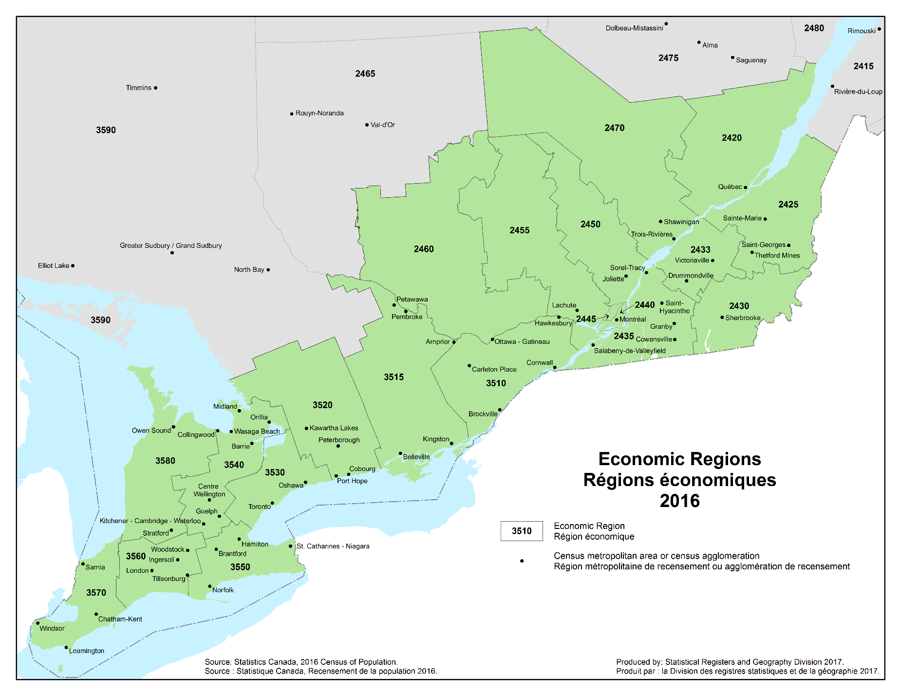 Eastern economic regions, régions économiques de l'Est - 2016