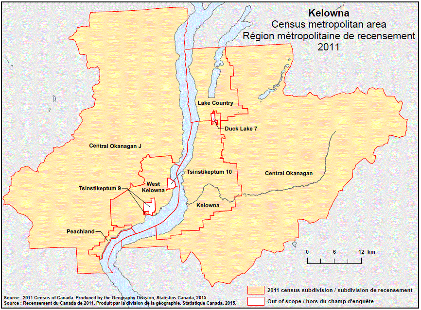 Geographical map of the 2011 Census metropolitan area of Kelowna