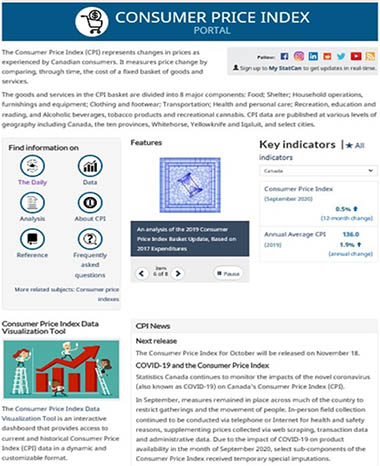 Screenshot of the Consumer Price Index Portal