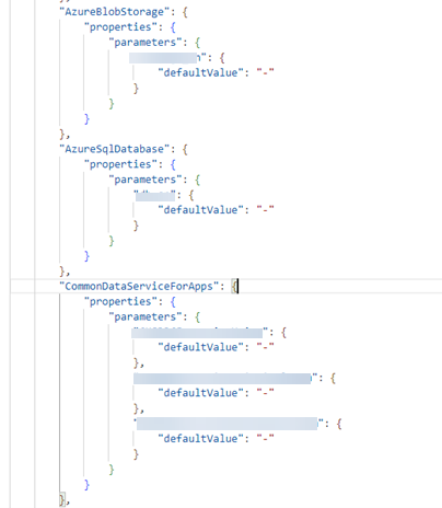 Screenshot of code sample in user interface of Azure Data Factory. 