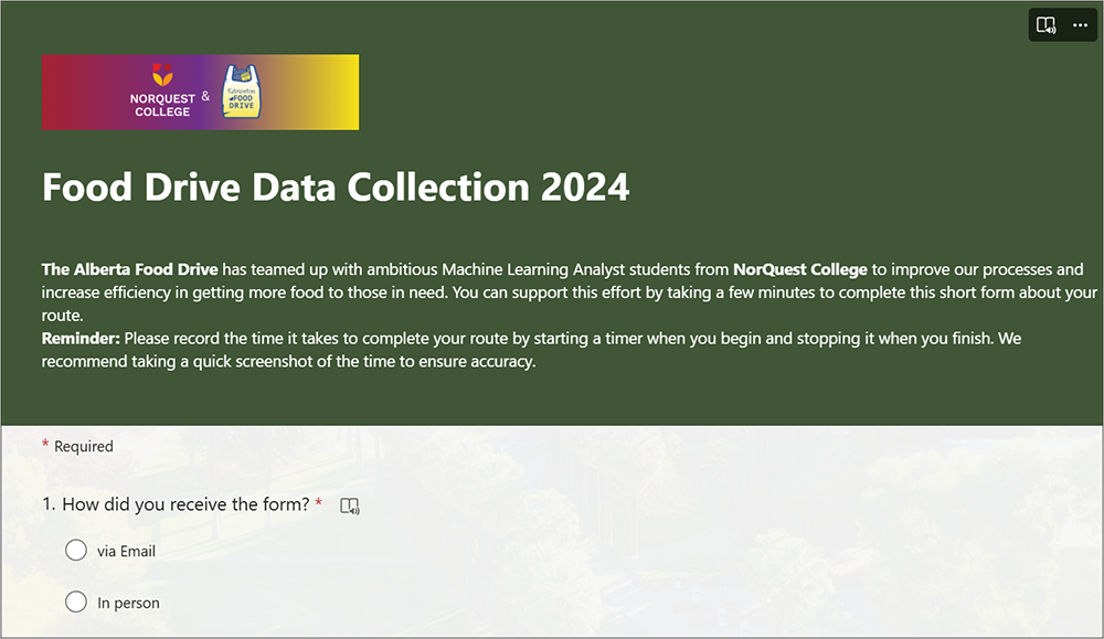 Data Acquisition Form for Edmonton Food Drive 2024 