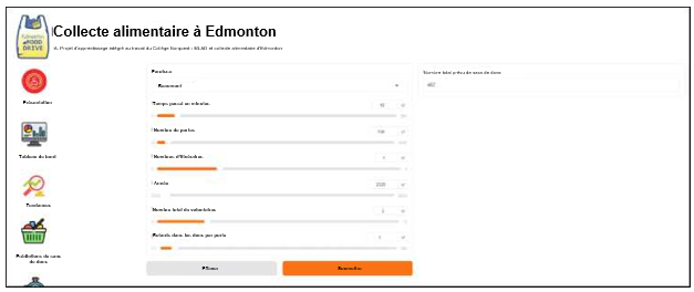 Interface utilisateur du module de prédiction des sacs de dons 