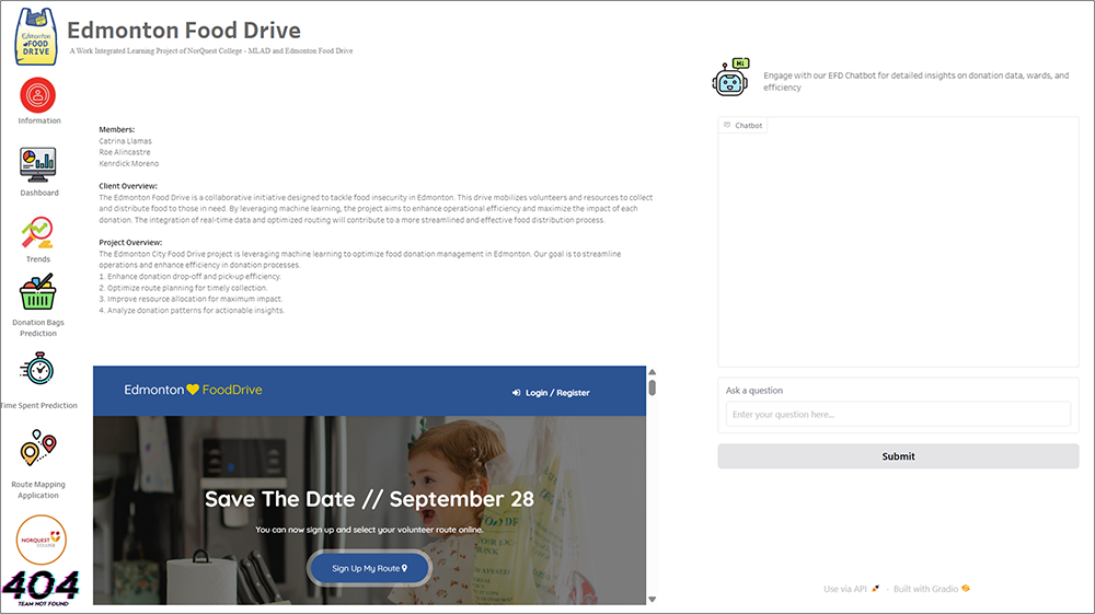 Interactive Dashboard of Deployed Edmonton Food Drive Application 