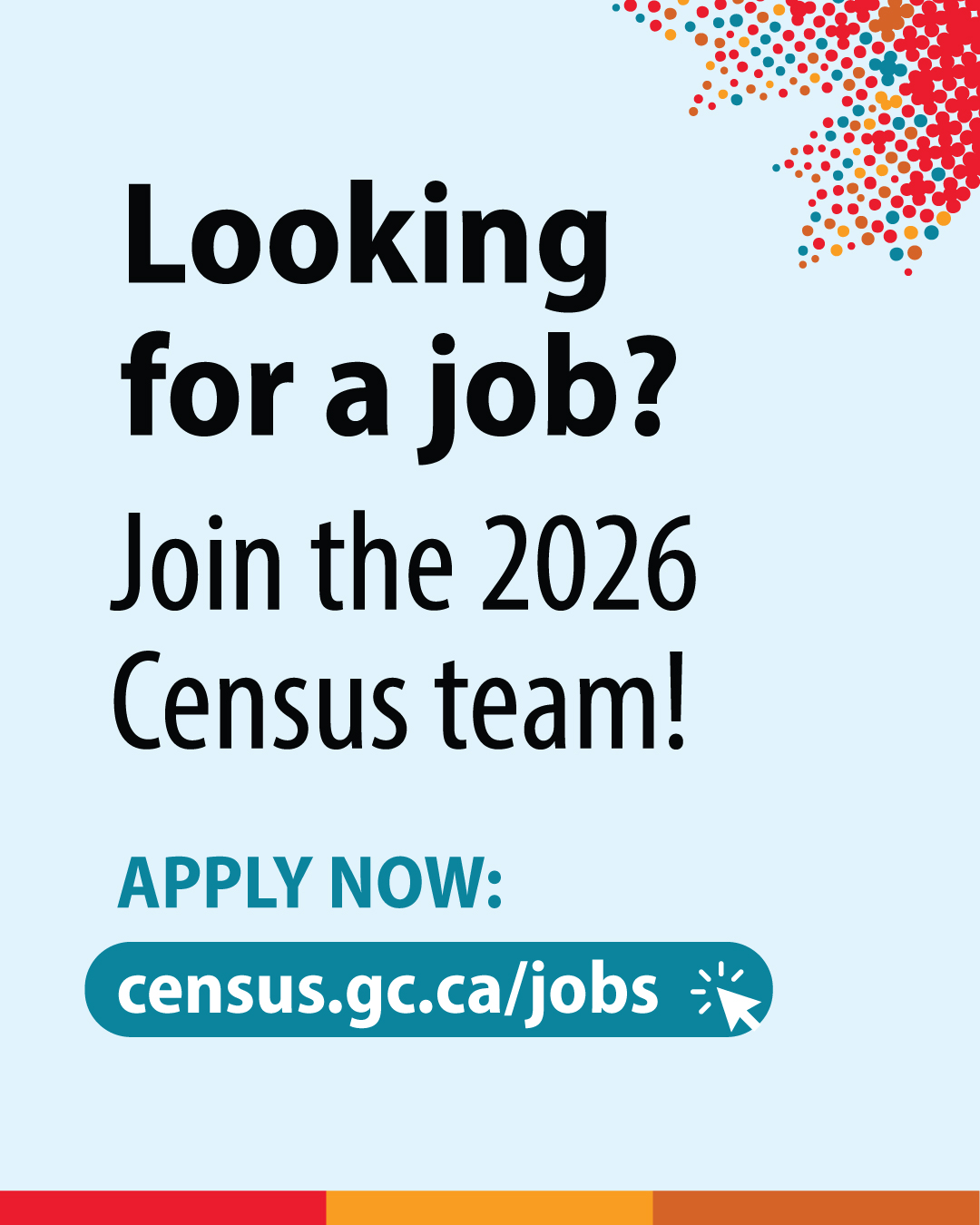 (image of text) Looking for a job? Join the 2026 Census team! Apply now: census.gc.ca/jobs