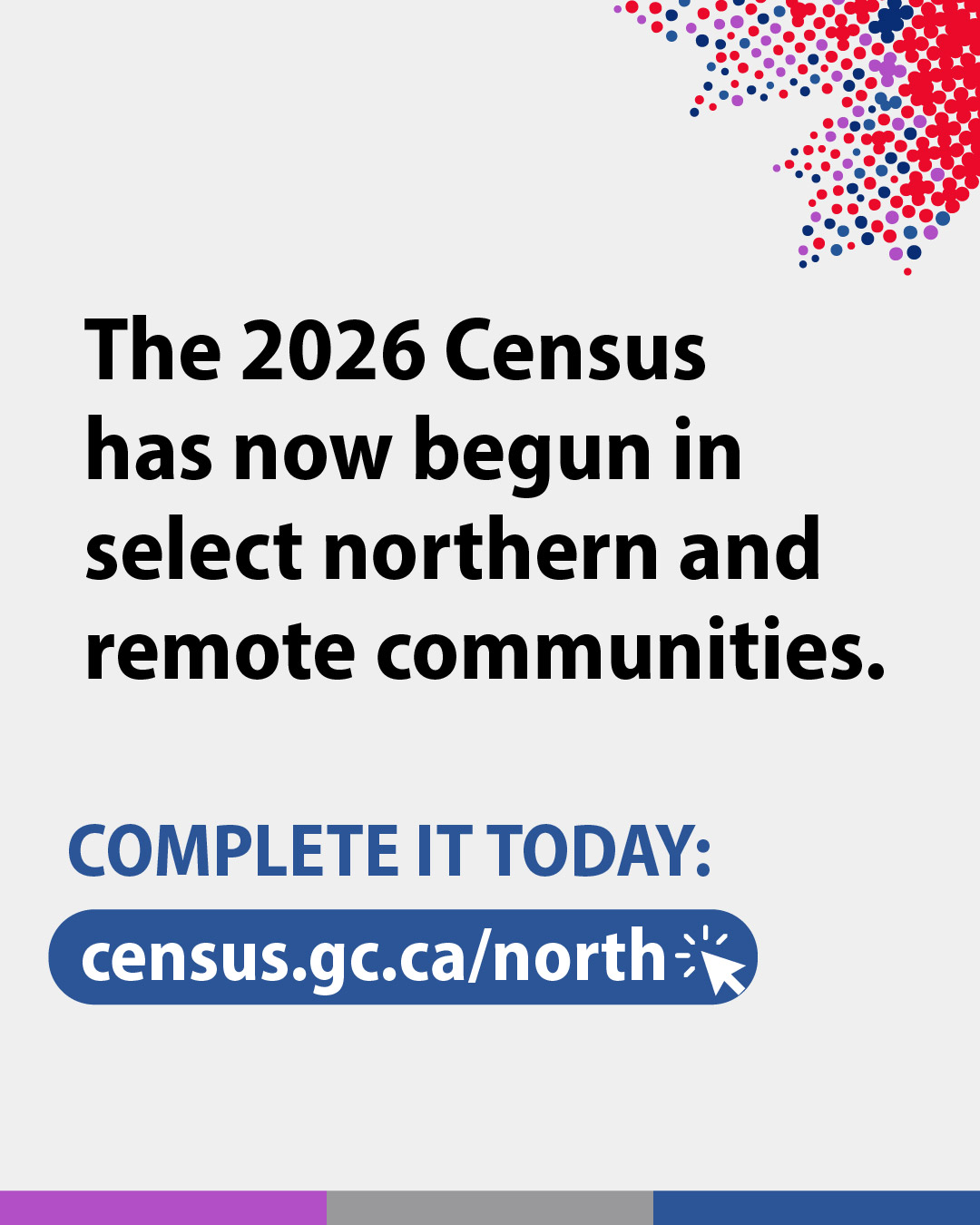 (Photo of text) The 2026 Census begins this February in select northern and remote communities. Stay informed at: census.gc.ca/north