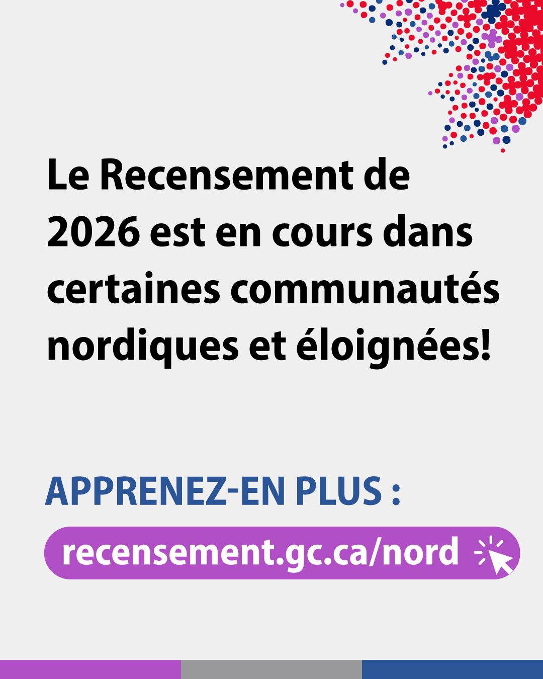(Photo de trois personnes assises sur un banc dans la neige, chaussées de raquettes, partageant un thermos de café) Dans certaines communautés nordique et éloignées, le Recensement de 2026 commence en février. Restez à l'affût : recensement.gc.ca/nord