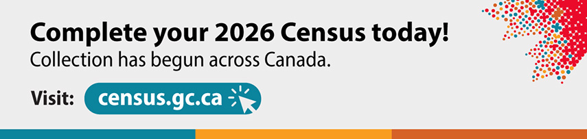 (Image of text.) Complete your 2026 Census today! Collection has begun across Canada. Visit: census.gc.ca