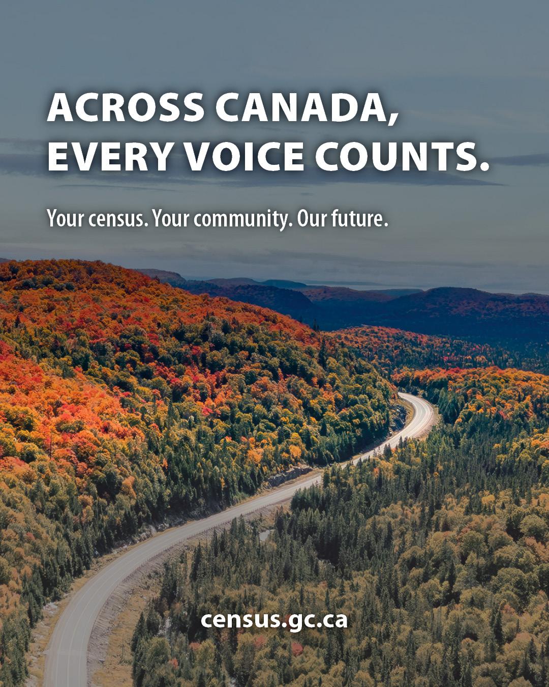 Design 4: Across Canada, every voice counts.  Your Census. Your community. Our future. census.gc.ca 