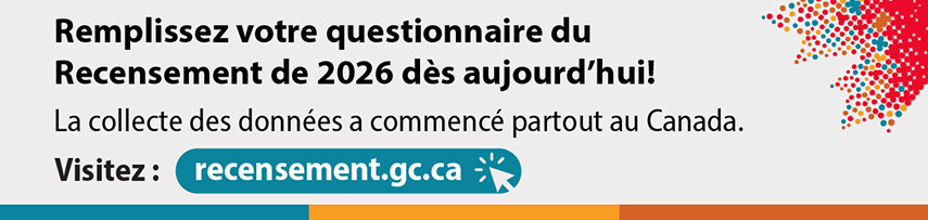 (Image de texte.) Remplissez votre questionnaire du Recensement de 2026 dès aujourd’hui! La collecte des données a commencé partout au Canada. Visitez: recensement.gc.ca