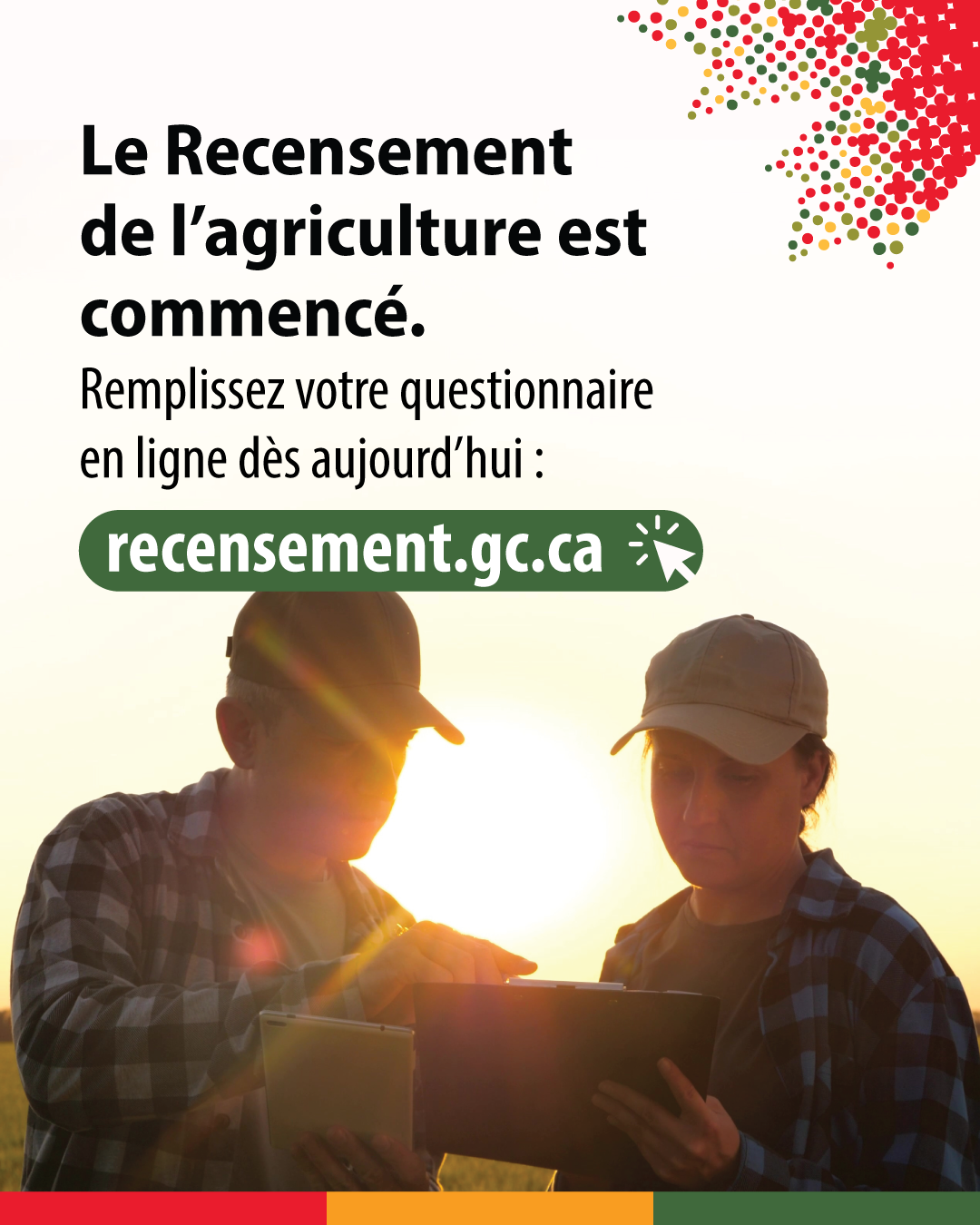 Le Recensement de l’agriculture est commencé. Remplissez votre questionnaire en ligne dès aujourd’hui : recensement.gc.ca