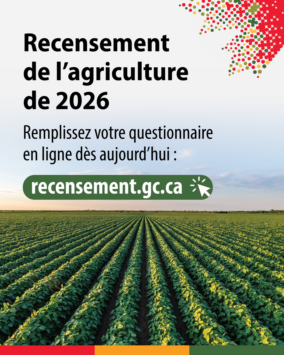 Recensement de l’agriculture de 2026. Remplissez votre questionnaire en ligne dès aujourd’hui : recensement.gc.ca