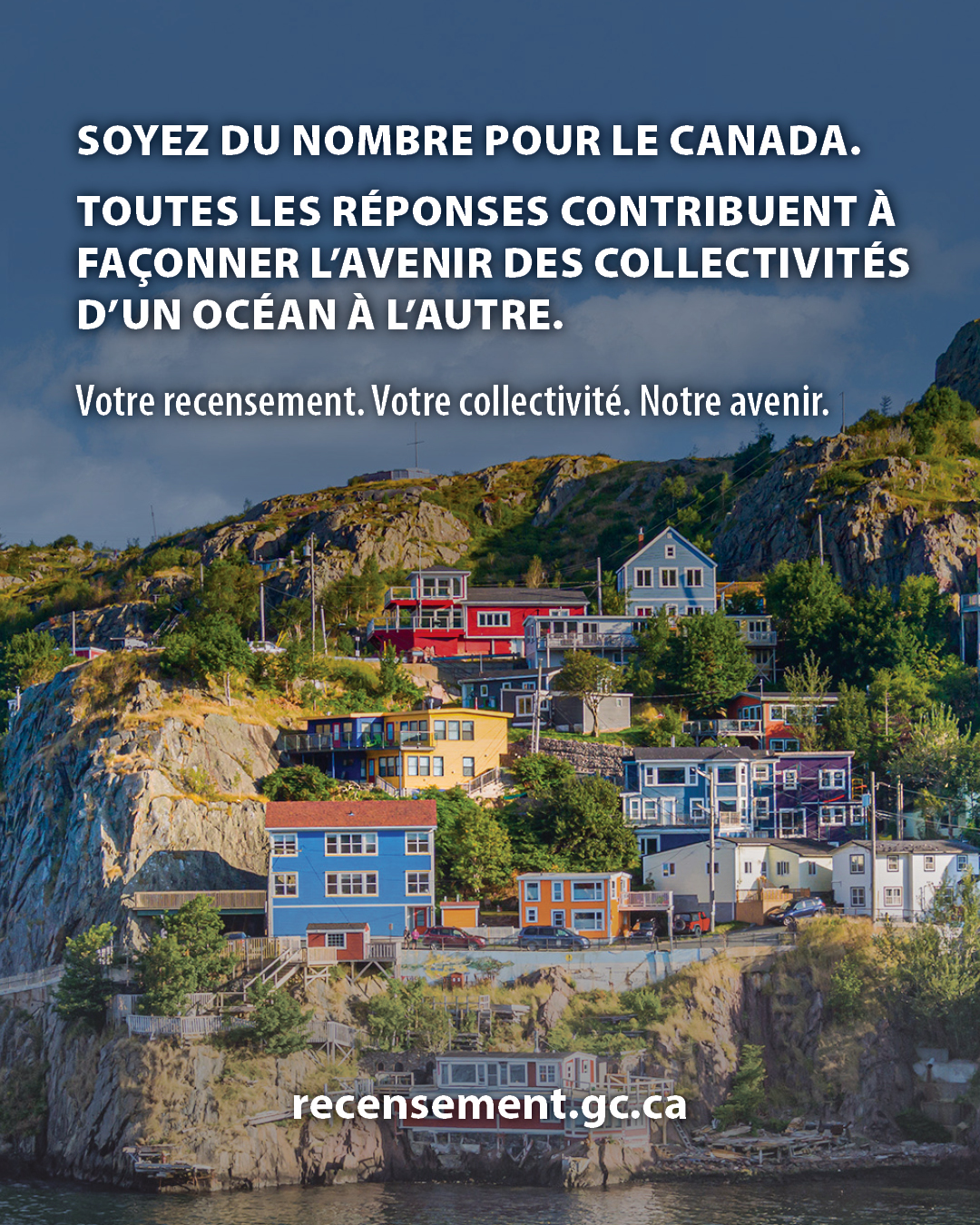 Vignette 5 : Soyez du nombre pour le Canada. Toutes les réponses contribuent à façonner l’avenir des collectivités d’un océan à l’autre. Votre recensement. Votre collectivité. Notre avenir. recensement.gc.ca 