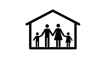 Illustration d'une maison avec une famille nucléaire à l'intérieur 