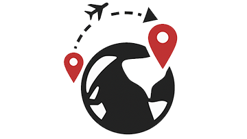 Illustration d'un globe terrestre sur lequel figure un avion voyageant depuis un point de départ inconnu vers le Canada. 