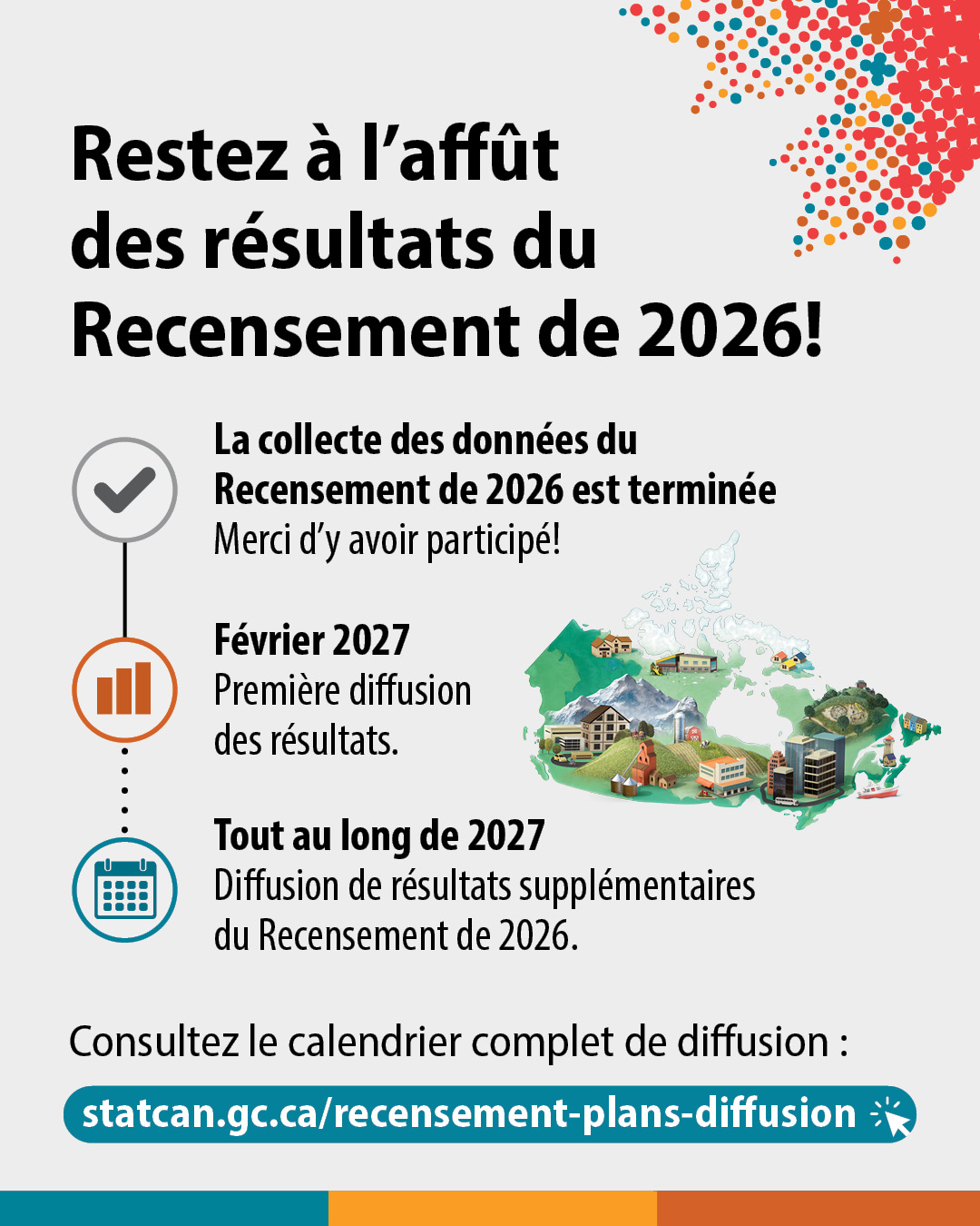 (Illustration d'une carte du Canada présentant divers sites emblématiques.) Il n'est pas trop tard : remplissez votre questionnaire du Recensement de 2026 dès aujourd'hui! Visitez : recensement.gc.ca