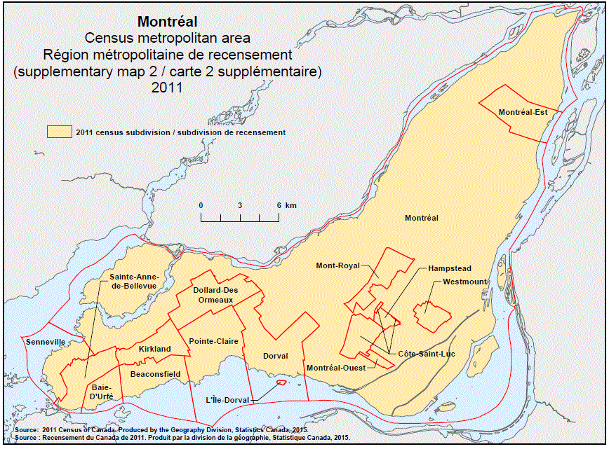 Geographical map of the 2011 Census metropolitan area of Montréal, Quebec – map 3 of 3. Geographical map of the 2011 Census metropolitan area of Montréal, Quebec – map 3 of 3.