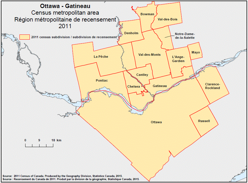 Geographical map of the 2011 Census metropolitan area of Ottawa - Gatineau, Quebec. Geographical map of the 2011 Census metropolitan area of Ottawa - Gatineau, Quebec.