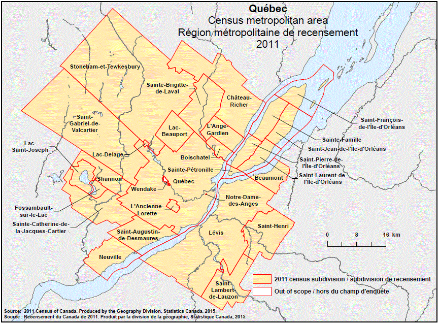 Geographical map of the 2011 Census metropolitan area of Québec, Quebec. Geographical map of the 2011 Census metropolitan area of Québec, Quebec.