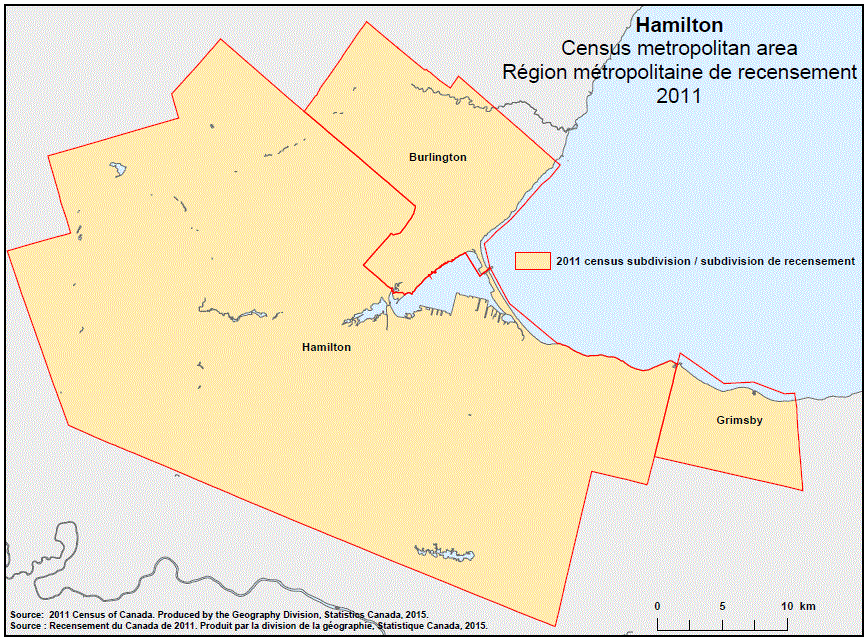 Geographical map of the 2011 Census metropolitan area of Hamilton, Ontario. Geographical map of the 2011 Census metropolitan area of Hamilton, Ontario.