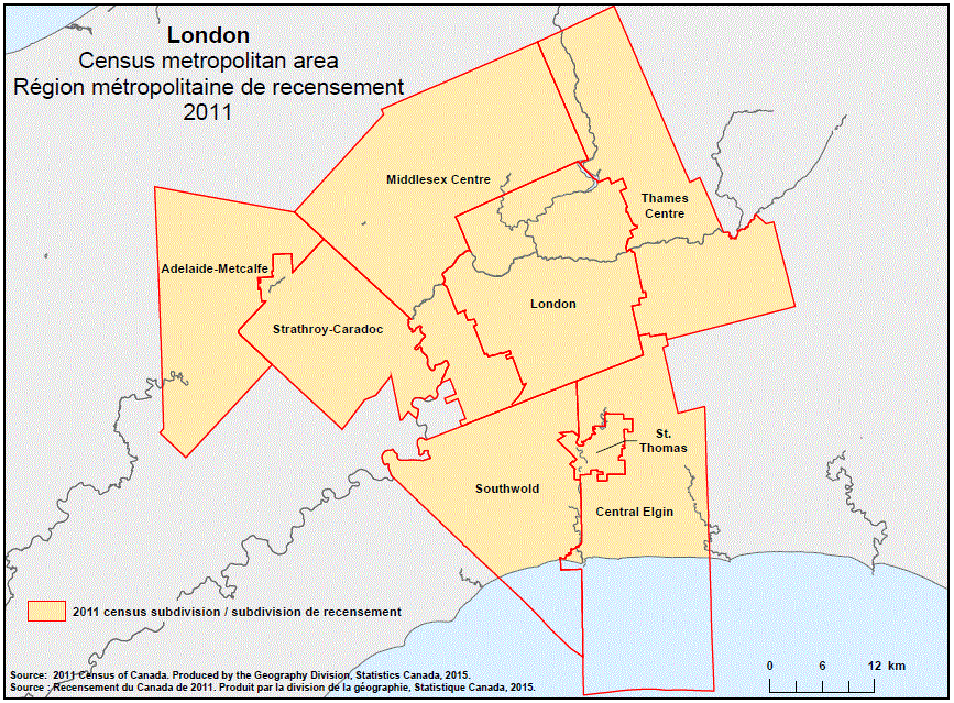 Geographical map of the 2011 Census metropolitan area of London, Ontario. Geographical map of the 2011 Census metropolitan area of London, Ontario.