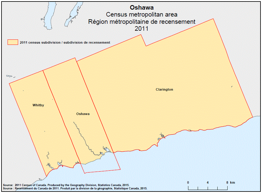 Carte géographique de la région métropolitaine de recensement 2011 d’Oshawa, Ontario. Carte géographique de la région métropolitaine de recensement 2011 d’Oshawa, Ontario.