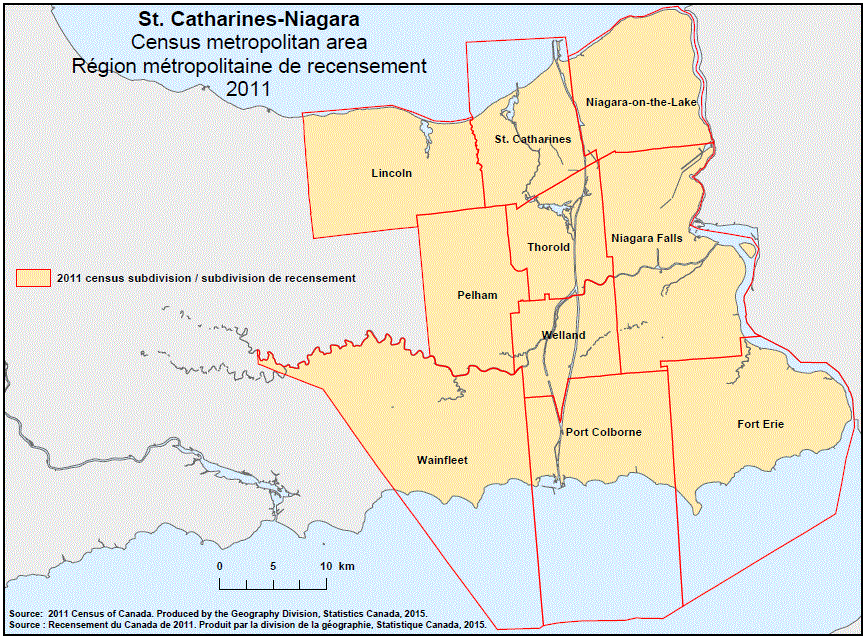 Carte géographique de la région métropolitaine de recensement 2011 de St. Catharines-Niagara, Ontario. Carte géographique de la région métropolitaine de recensement 2011 de St. Catharines-Niagara, Ontario.