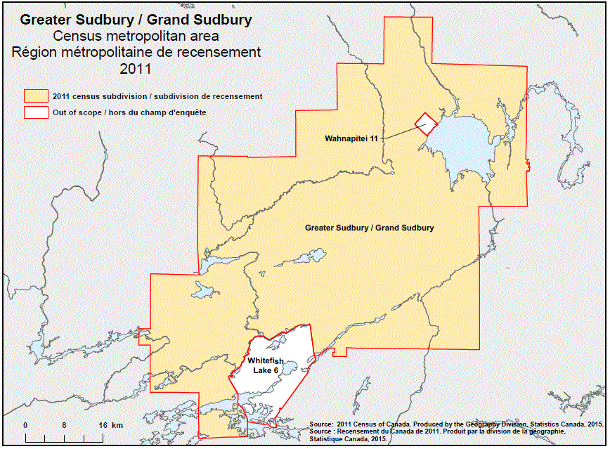 Geographical map of the 2011 Census metropolitan area of Greater Sudbury, Ontario. Geographical map of the 2011 Census metropolitan area of Greater Sudbury, Ontario.