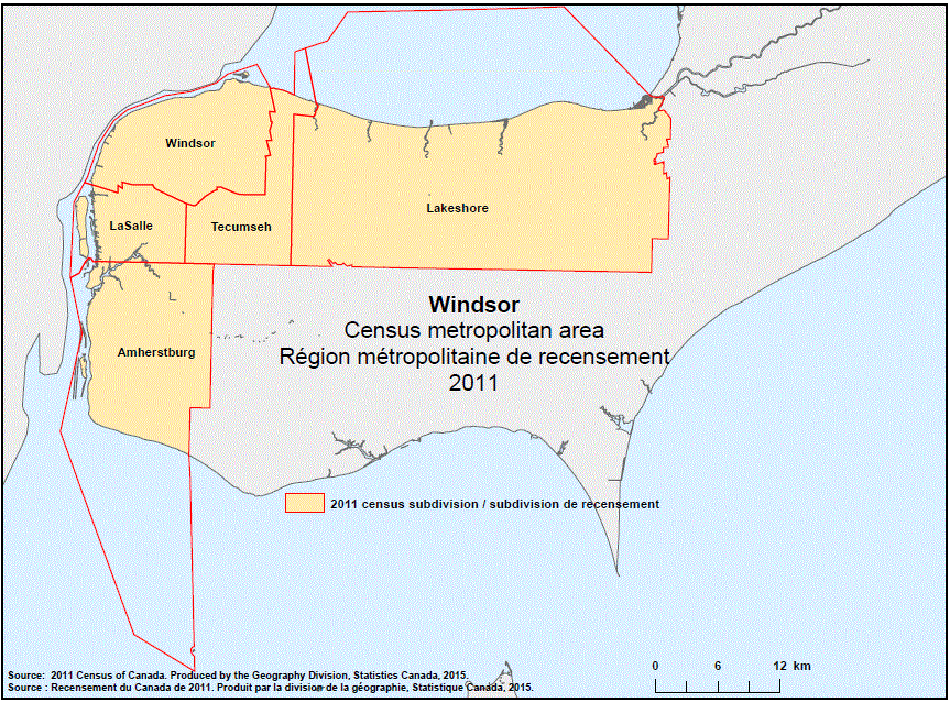 Geographical map of the 2011 Census metropolitan area of Windsor, Ontario. Geographical map of the 2011 Census metropolitan area of Windsor, Ontario.