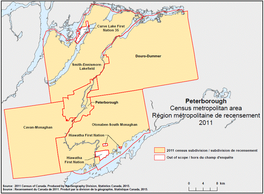 Geographical map of the 2011 Census metropolitan area of Peterborough, Ontario. Geographical map of the 2011 Census metropolitan area of Peterborough, Ontario.