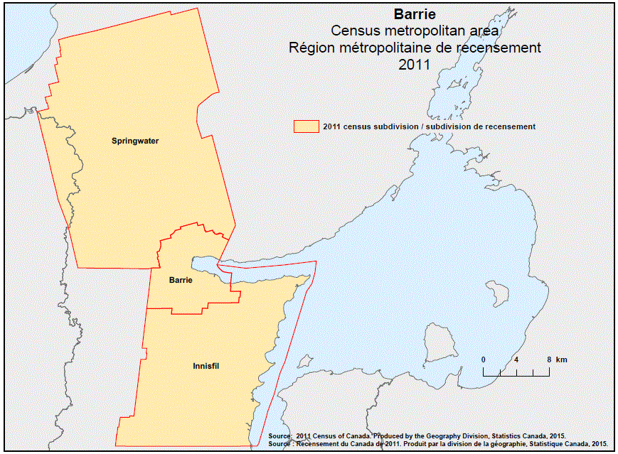 Geographical map of 2011 Census metropolitan area of Barrie, Ontario. Geographical map of 2011 Census metropolitan area of Barrie, Ontario.