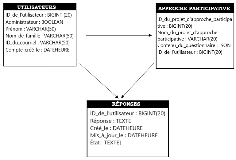 Schéma utilisé pour une application de collecte par approche participative