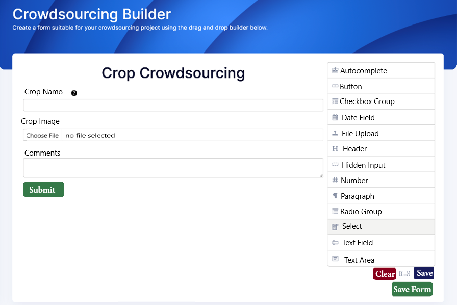 Crop Crowdsourcing Builder page