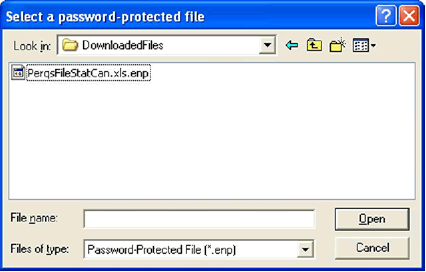 Figure 1 is an image of a screen entitled “Select a password-protected file”. The full title of the PERQS file that you have just downloaded appears on the screen. When you open the file (by clicking on “Open”) you will be asked to enter the password that was written on the letter that was sent to you in the mail. 