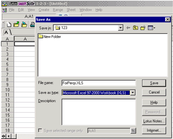 Figure 9a is an image of a screen that will help you convert your data from Lotus to Excel. Select “Save under” and click on “File”. 