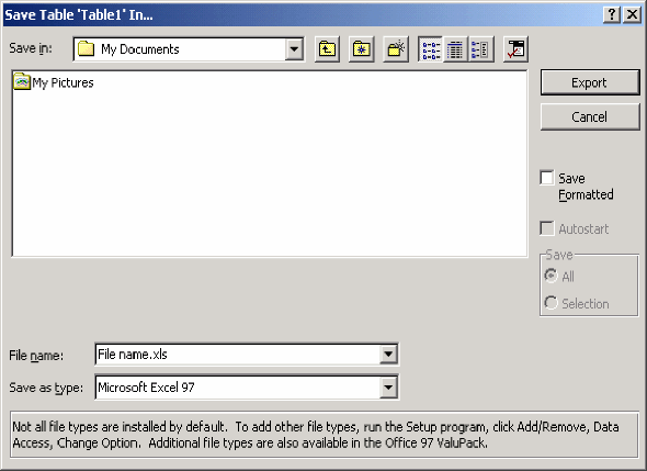 Figure 9c is an image of a screen that allows you to save your data in Excel format. At the bottom of the screen, select “Microsoft Excel 97”. 