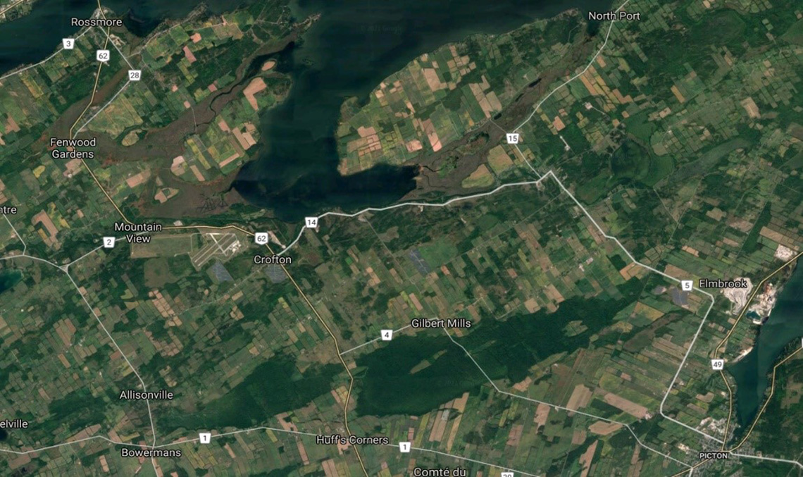 Figure 1: Optimal satellite image of Bay of Quinte, Ontario. Downloaded from Google Maps.