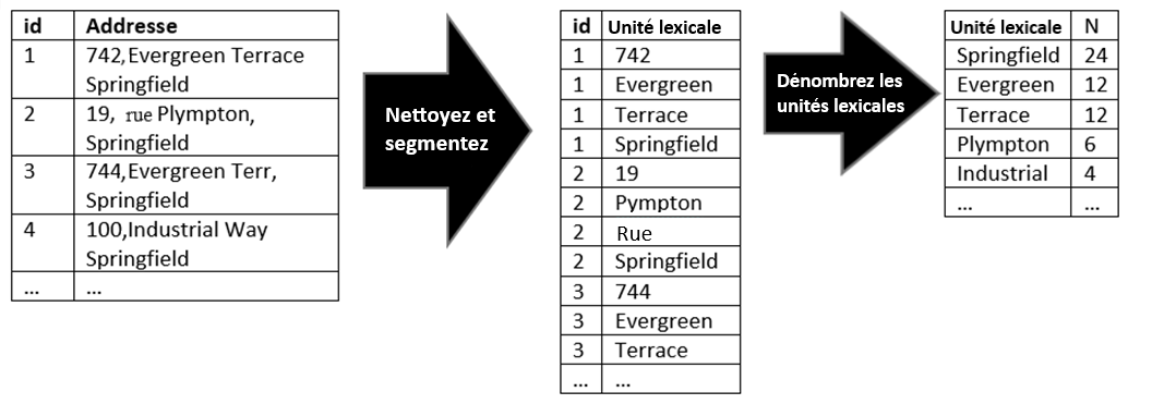 Figure 2 : Mots segmentés en unités lexicales dans chaque colonne