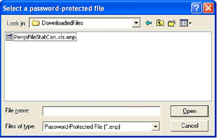 Figure 1 is an image of a screen entitled 'Select a password-protected file. The full title of the PERQS file that you have just downloaded appears on the screen.