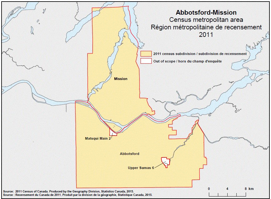 Carte géographique de la région métropolitaine de recensement 2011 d’Abbotsford-Mission, Colombie-Britannique