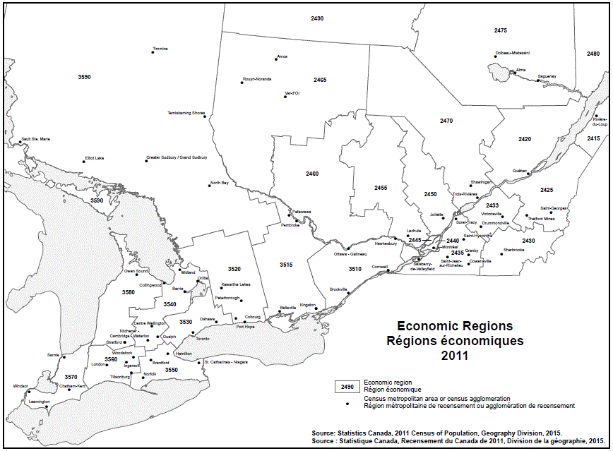 Carte géographique des régions économiques 2011 d’Est – carte 2 de 2