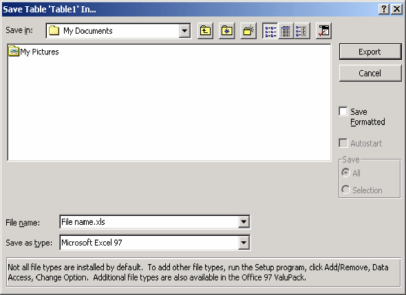 Figure 9c is an image of a screen that allows you to save your data in Excel format. At the bottom of the screen, select “Microsoft Excel 97”.
