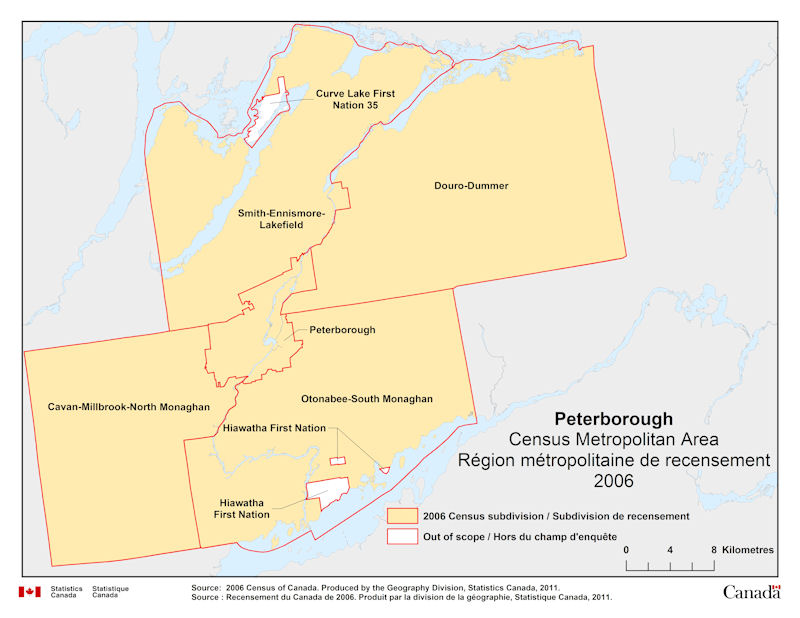 Geographical map of 2006 Census Metropolitan Area of Peterborough, Ontario