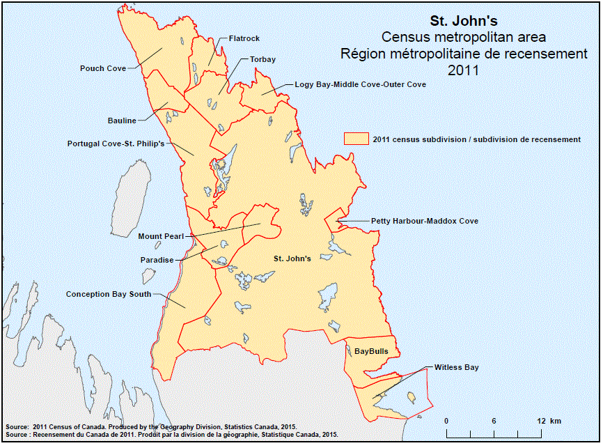 Geographical map of the 2011 Census metropolitan area of St. John’s, Newfoundland and Labrador .