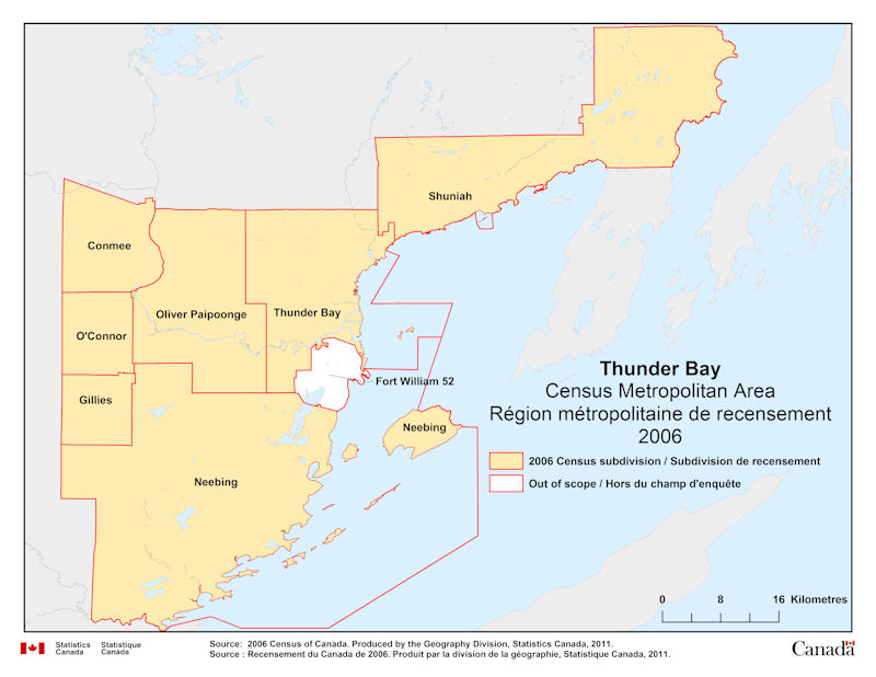 Geographical map of 2006 Census Metropolitan Area of Thunder Bay, Ontario